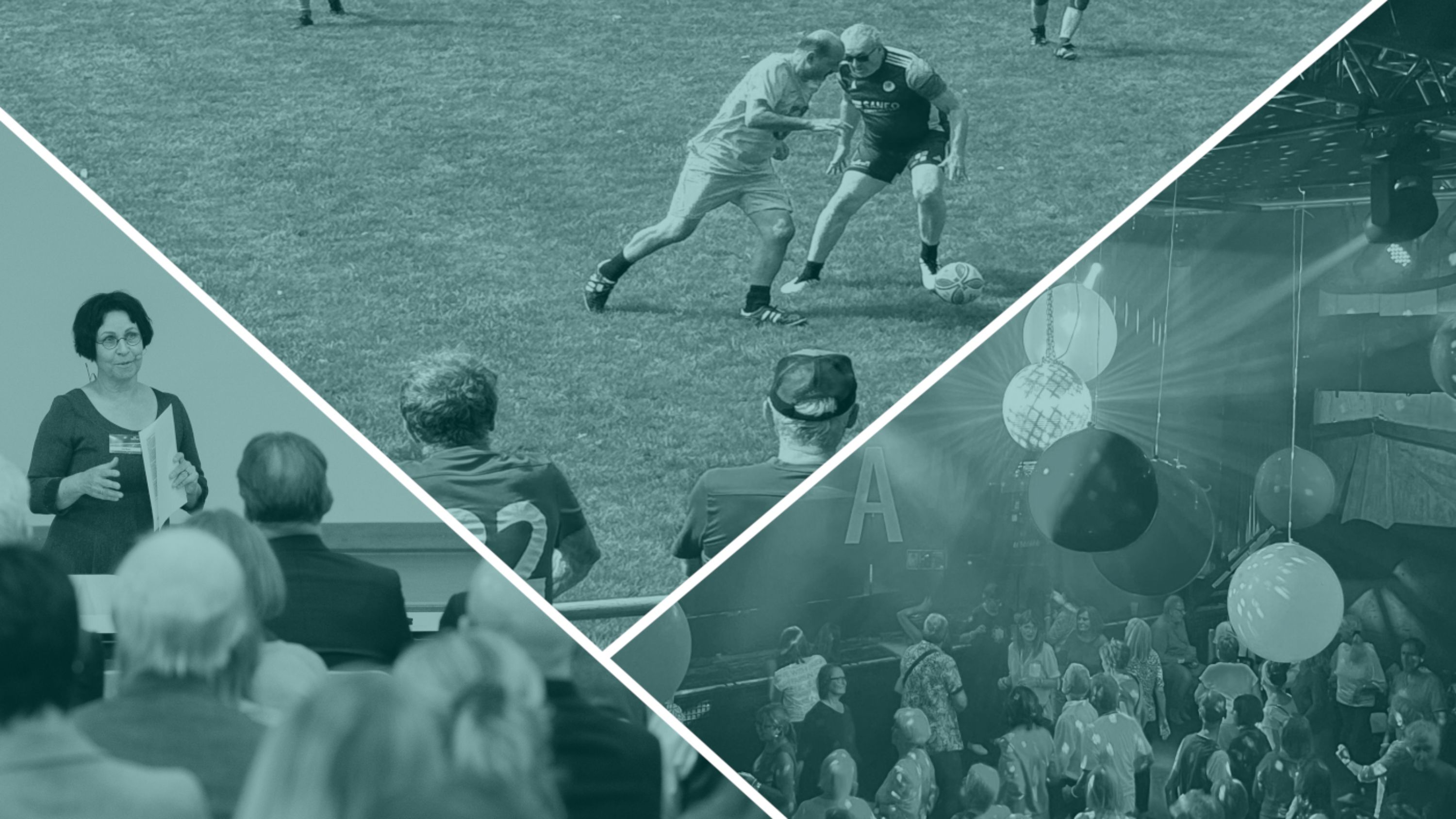 Fotocollage Walking Football, Seniorendisco und Vernetzungsanlass